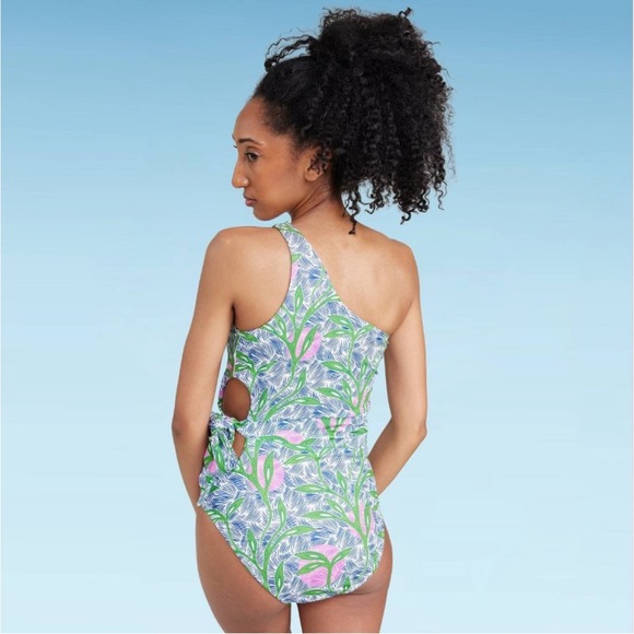 Women's One Shoulder
High Leg Cheeky Cut Out One Piece
Swimsuit  Floral  L - Picture 2 of 5